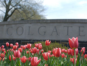Tulips in front of a Colgate sign. Links to Beneficiary Designations